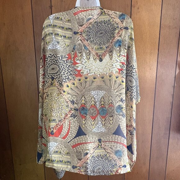 Umgee USA Cardigam Womens S/M Kimono Tribal Pom Pom Trim Sheer Open Boho Artsy - Picture 5 of 14